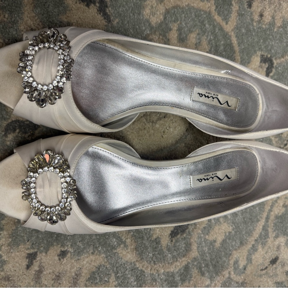 Nina Women's Ivory Satin Crystal Heels